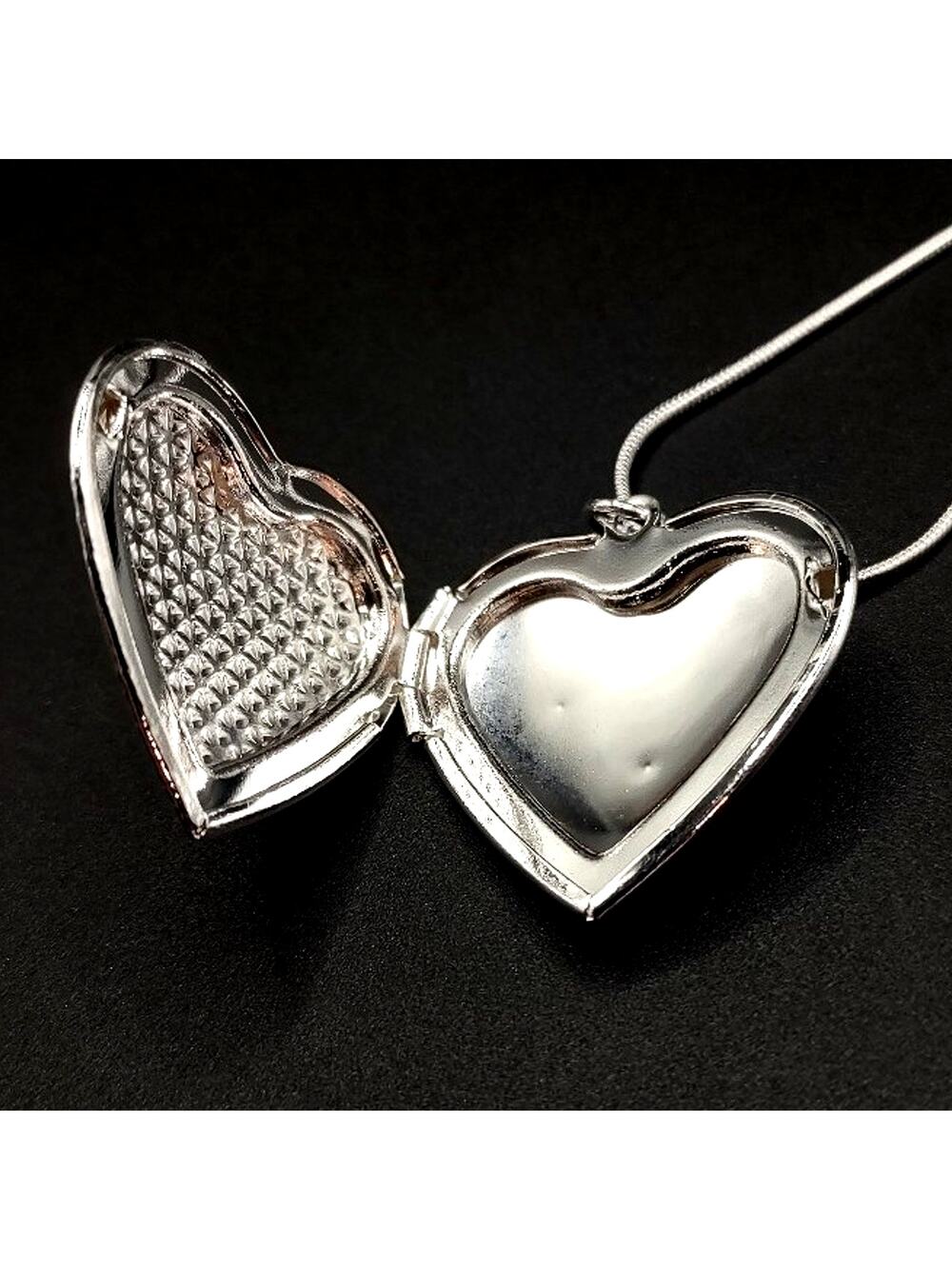 925 Silver Necklace W/ Diamond Pattern Heart Locket Valentine Birthday Gift NEW